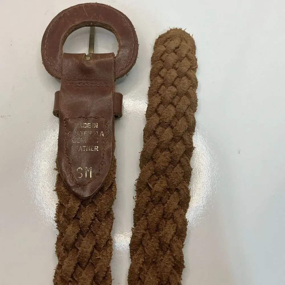 Vinntage Tan Leather Belt Med Brown Woven Braided Boho Western Cowgirl Classic